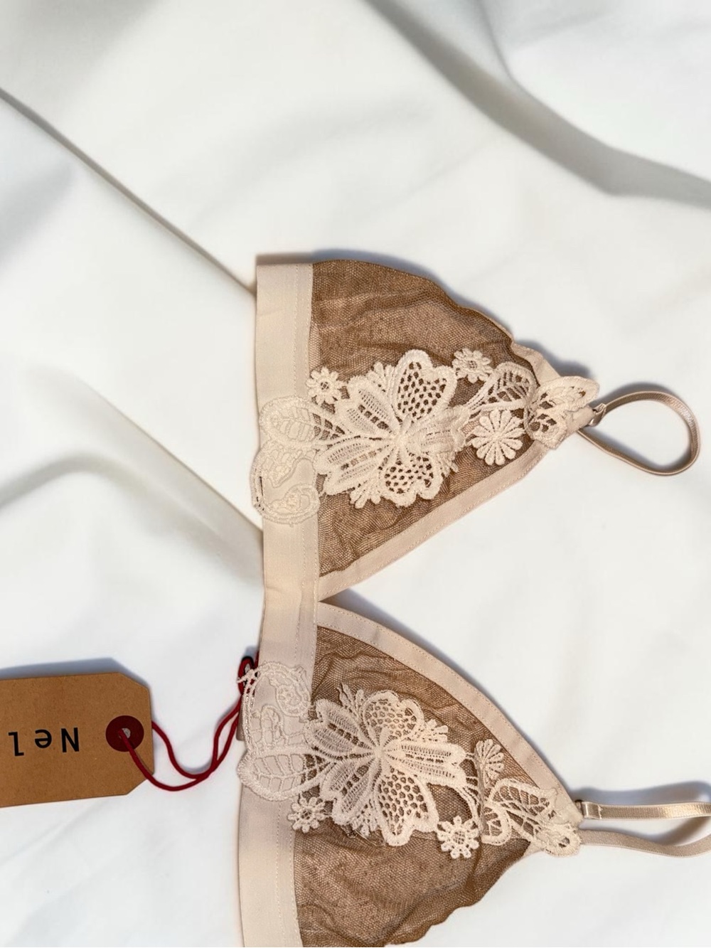 Sheer Lace Triangle Bralette in Taupe